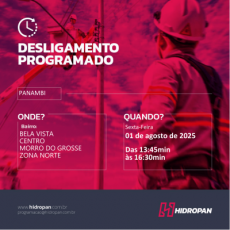 HIDROPAN - Aviso de Desligamento Programado - 01/08/25 - 13:45 / 16:30