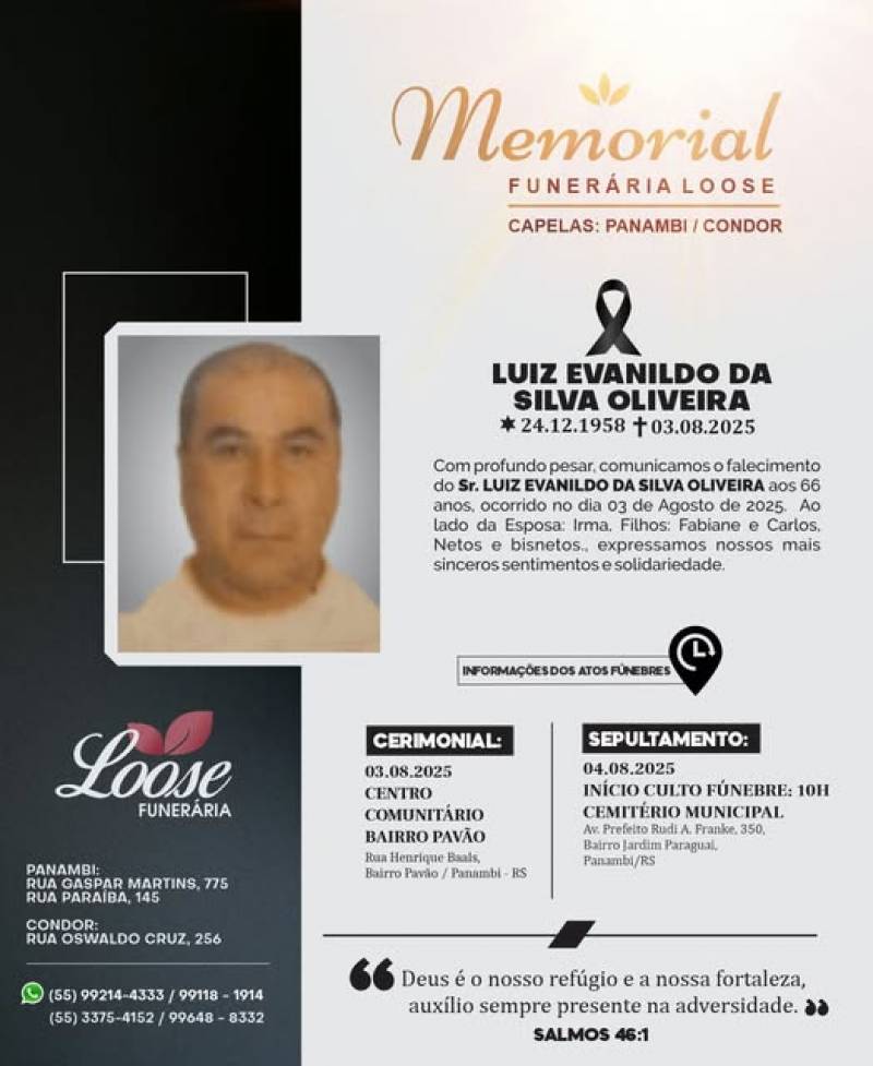 Funerária Loose comunica falecimento em Panambi